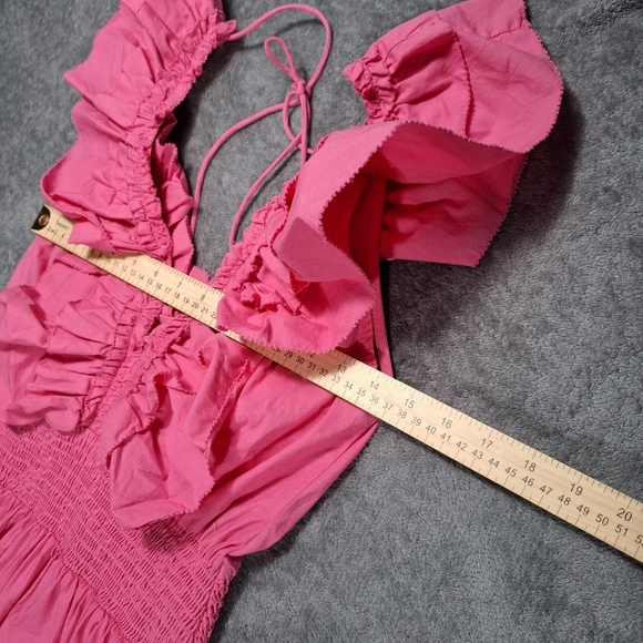 House Of Harlow 1960 Ruffled Tiered Maxi Dress Pockets Pink Small Milkmaid - Picture 5 of 9